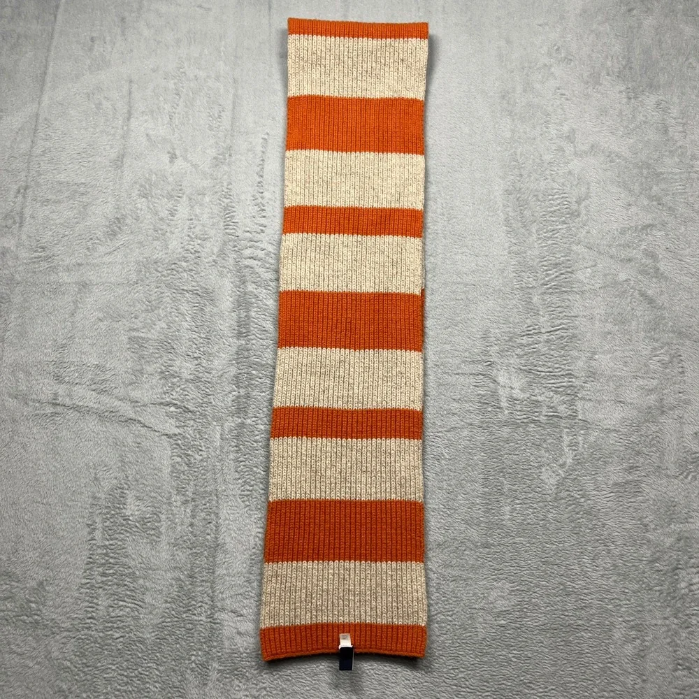Vintage Y2K Gap Scarf Orange Oatmeal Striped 100% Lambswool Ribbed Knit Winter